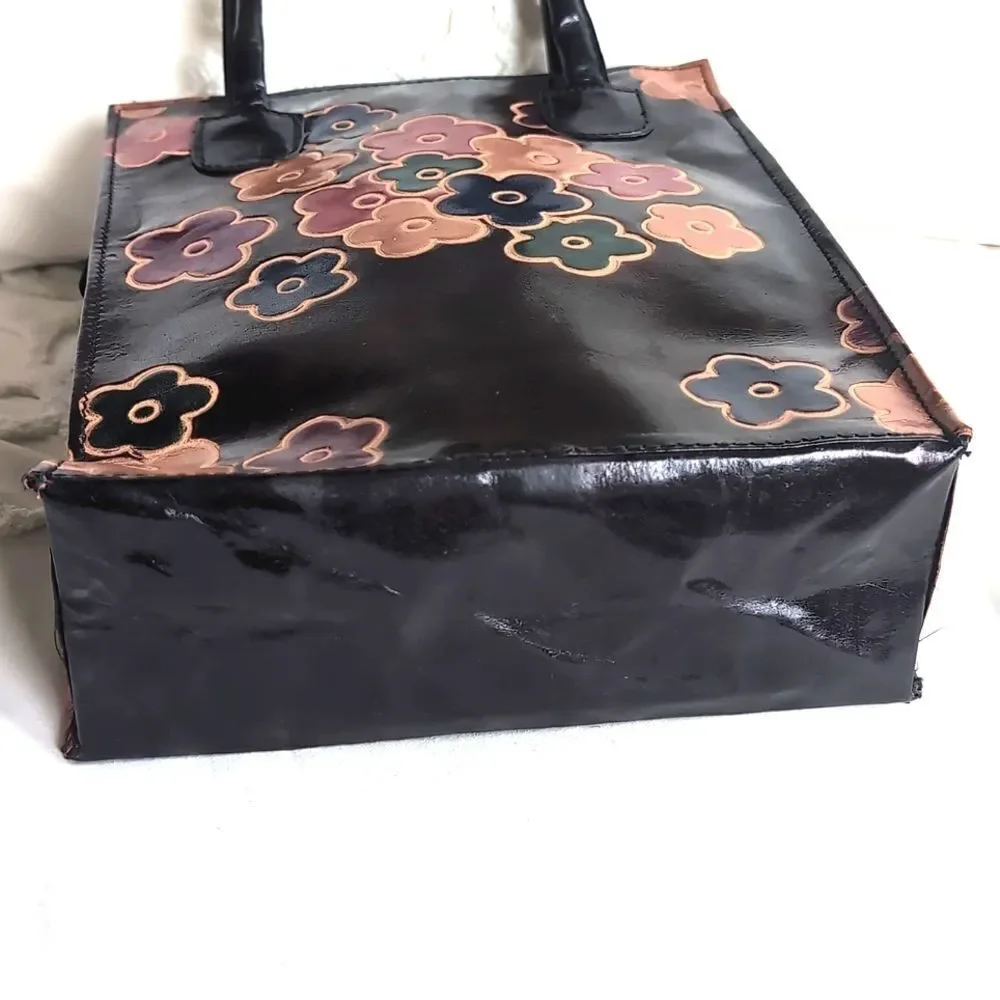 100% Genuine Leather Plum Colored 🏵️Flower Power -Vintage Leather Handbag/Tote